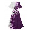 Robe d'été à imprimé floral, col en V, manches évasées, fendue, taille haute - Concorde XXL | US 14