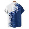 Chemise à manches retroussables à imprimé floral pour homme, chemise décontractée à manches courtes et boutonnée - Bleu profond 5XL