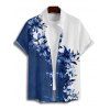 Chemise à manches retroussables à imprimé floral pour homme, chemise décontractée à manches courtes et boutonnée - Bleu profond 5XL