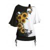 T-shirt à épaules obliques et ourlet cintré, imprimé tête de mort et faux twinset - Noir XXL | US 14