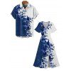 Floral Print V Neck Flare Sleeve Dress and Men's Button Up Short Sleeve Casual Shirt Outfit - Bleu profond S | US 4