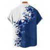 Floral Print V Neck Flare Sleeve Dress and Men's Button Up Short Sleeve Casual Shirt Outfit - Bleu profond S | US 4