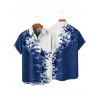 Floral Print V Neck Flare Sleeve Dress and Men's Button Up Short Sleeve Casual Shirt Outfit - Bleu profond S | US 4
