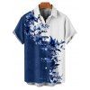 Floral Print V Neck Flare Sleeve Dress and Men's Button Up Short Sleeve Casual Shirt Outfit - Bleu profond S | US 4