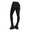 Sunflower Skull Print Oblique Shoulder 2 In 1 T Shirt and Hollow Out Solid Color Skinny Gothic Pants Outfit - Noir S | US 4