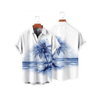 Vacation Couple Outfit Tie Dye Ocean Coconut Tree Print Spaghetti Strap Tank Dress and Button Up Shirt Beach Matching Outfit