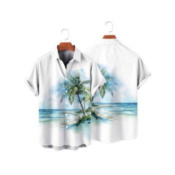 Vacation Couple Outfit Tie Dye Ocean Coconut Tree Print Spaghetti Strap Tank Dress and Button Up Shirt Beach Matching Outfit
