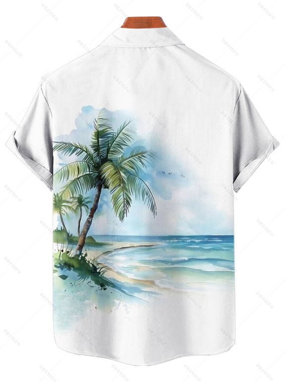 Chemise de vacances à imprimé cocotiers et tie-dye pour homme, boutonnée, retroussée, manches courtes, pour la plage - Vert clair S