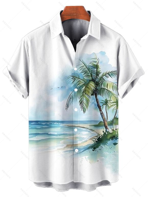 Vacation Couple Outfit Tie Dye Ocean Coconut Tree Print Spaghetti Strap Tank Dress and Button Up Shirt Beach Matching Outfit - Vert clair S | US 4
