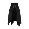 Jupe Mi-Longue Mouchoir Gothique Ouvert en Avant en Couleur Unie à Lacets - Noir XXL