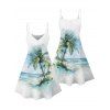 Vacation Couple Outfit Tie Dye Ocean Coconut Tree Print Spaghetti Strap Tank Dress and Button Up Shirt Beach Matching Outfit - Vert clair S | US 4