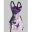 Robe gothique à lacets et motif papillon ombré, demi-fermeture éclair, œillets, sangle à boucle, mini robe de vacances trapèze - Pourpre XXL | US 14