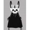 Robe gothique à lacets et motif tête de mort de couleur contrastée, demi-fermeture éclair, œillets, sangle à boucle, robe trapèze, mini robe de vacances - Noir XXL | US 14