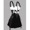 Robe gothique à lacets et motif tête de mort de couleur contrastée, demi-fermeture éclair, œillets, sangle à boucle, robe trapèze, mini robe de vacances - Noir XXL | US 14