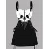 Robe gothique à lacets et motif tête de mort de couleur contrastée, demi-fermeture éclair, œillets, sangle à boucle, robe trapèze, mini robe de vacances - Noir XXL | US 14