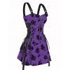 Robe de vacances à lacets et motif de feuilles et de fleurs, demi-fermeture éclair, œillets, sangle à boucle, mini-robe gothique trapèze - Pourpre S | US 4