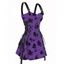 Robe de vacances à lacets et motif de feuilles et de fleurs, demi-fermeture éclair, œillets, sangle à boucle, mini-robe gothique trapèze - Pourpre S | US 4