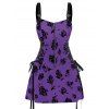 Robe de vacances à lacets et motif de feuilles et de fleurs, demi-fermeture éclair, œillets, sangle à boucle, mini-robe gothique trapèze - Pourpre S | US 4