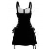 Robe gothique à lacets et motif tête de mort et roses de couleur contrastée, demi-fermeture éclair, œillets, sangle à boucle, robe trapèze, mini robe de vacances - Noir XXL | US 14