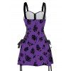 Robe de vacances à lacets et motif de feuilles et de fleurs, demi-fermeture éclair, œillets, sangle à boucle, mini-robe gothique trapèze - Pourpre S | US 4