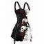 Robe gothique à lacets et motif tête de mort et roses de couleur contrastée, demi-fermeture éclair, œillets, sangle à boucle, robe trapèze, mini robe de vacances - Noir XXL | US 14