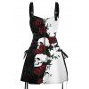 Robe gothique à lacets et motif tête de mort et roses de couleur contrastée, demi-fermeture éclair, œillets, sangle à boucle, robe trapèze, mini robe de vacances - Noir XXL | US 14