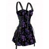 Robe gothique à lacets et motif de feuilles de rose sur toute la surface, demi-fermeture éclair, œillets, sangle à boucle, robe de vacances trapèze mini - Noir XXL | US 14