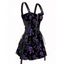 Robe gothique à lacets et motif de feuilles de rose sur toute la surface, demi-fermeture éclair, œillets, sangle à boucle, robe de vacances trapèze mini - Noir XXL | US 14