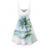 Robe de vacances à imprimé cocotiers et tie-dye, bretelles spaghetti, col en V, coupe trapèze, mini-robe de plage - Vert clair XXXXXL | US 20