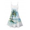Robe de vacances à imprimé cocotiers et tie-dye, bretelles spaghetti, col en V, coupe trapèze, mini-robe de plage - Vert clair XXXXXL | US 20