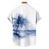 Chemise de vacances à imprimé cocotiers et tie-dye pour homme, boutonnée, retroussée, manches courtes, pour la plage - Bleu 5XL
