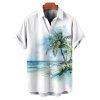 Chemise de vacances à imprimé cocotiers et tie-dye pour homme, boutonnée, retroussée, manches courtes, pour la plage - Vert clair 3XL
