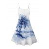 Vacation Couple Outfit Tie Dye Ocean Coconut Tree Print Spaghetti Strap Tank Dress and Button Up Shirt Beach Matching Outfit - Bleu S | US 4