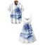 Vacation Couple Outfit Tie Dye Ocean Coconut Tree Print Spaghetti Strap Tank Dress and Button Up Shirt Beach Matching Outfit - Bleu S | US 4