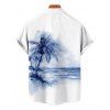 Vacation Couple Outfit Tie Dye Ocean Coconut Tree Print Spaghetti Strap Tank Dress and Button Up Shirt Beach Matching Outfit - Bleu S | US 4