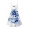 Vacation Couple Outfit Tie Dye Ocean Coconut Tree Print Spaghetti Strap Tank Dress and Button Up Shirt Beach Matching Outfit - Bleu S | US 4