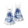 Vacation Couple Outfit Tie Dye Ocean Coconut Tree Print Spaghetti Strap Tank Dress and Button Up Shirt Beach Matching Outfit - Bleu S | US 4