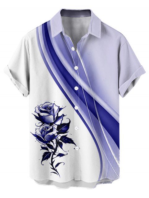 Chemise de vacances à motif rose ombré pour homme, boutonnée, retroussée, manches courtes, décontractée