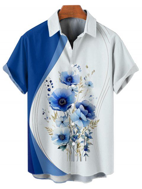 Chemise de mariage à manches courtes et col boutonné pour homme, motif floral et feuilles, style décontracté
