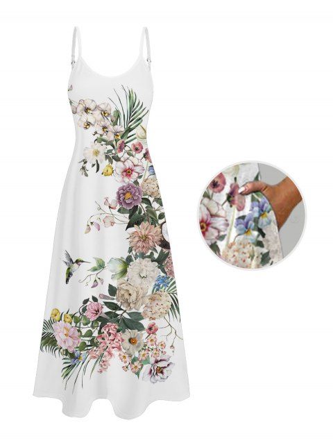 Robe de mariée à motif de fleurs et de feuilles, avec poches, bretelles spaghetti réglables, coupe trapèze, longue et décontractée