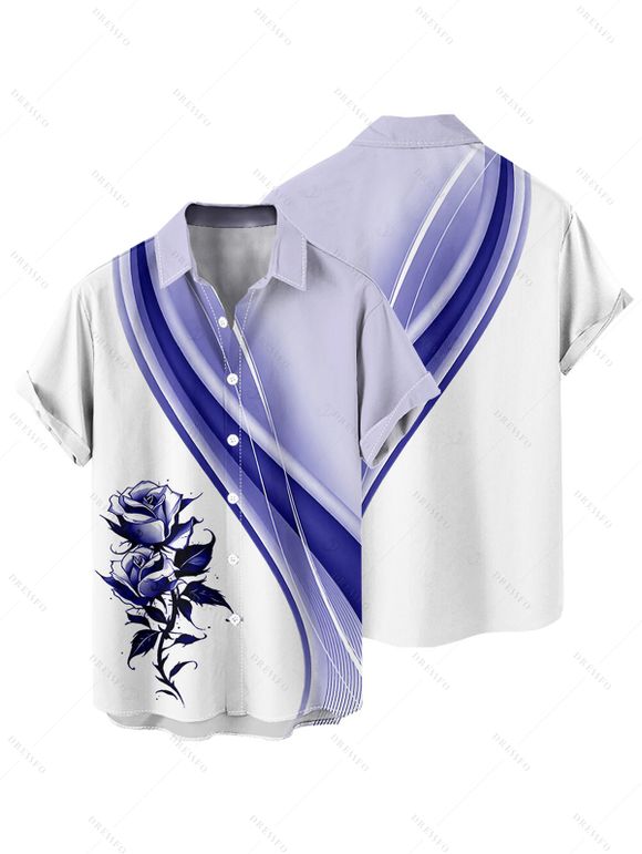 Chemise de vacances à motif rose ombré pour homme, boutonnée, retroussée, manches courtes, décontractée - Pourpre 4XL