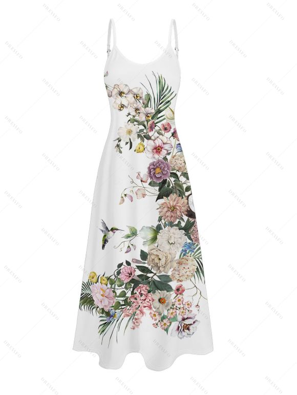 Wedding Couple Outfit Flower Leaf Pattern Pocket Adjustable Spaghetti Strap A Line Long Tank Dress and Button Up Shirt Vacation Matching Outfit - Blanc S | US 4