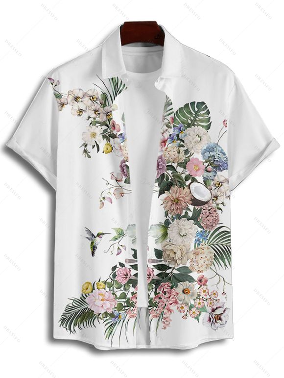 Wedding Couple Outfit Flower Leaf Pattern Pocket Adjustable Spaghetti Strap A Line Long Tank Dress and Button Up Shirt Vacation Matching Outfit - Blanc S | US 4