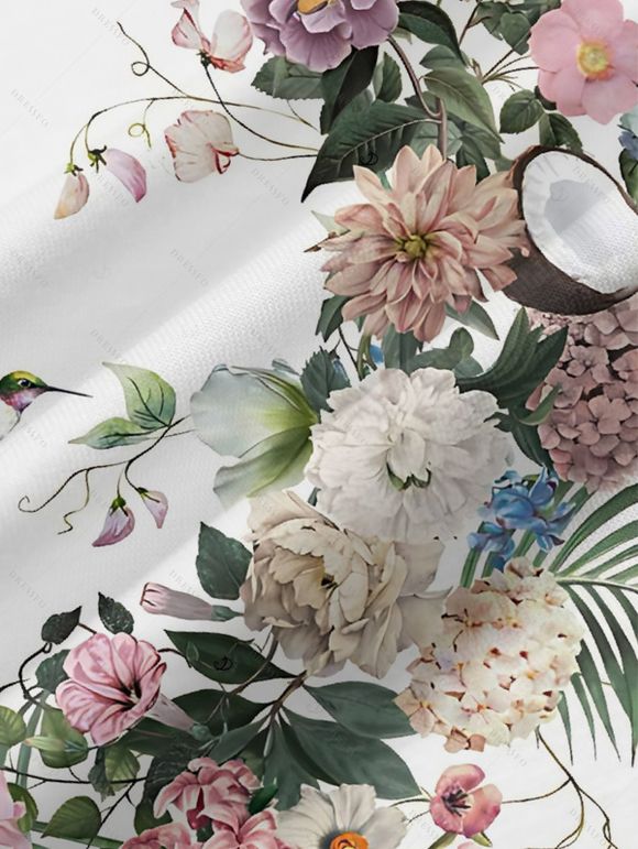 Wedding Couple Outfit Flower Leaf Pattern Pocket Adjustable Spaghetti Strap A Line Long Tank Dress and Button Up Shirt Vacation Matching Outfit - Blanc S | US 4