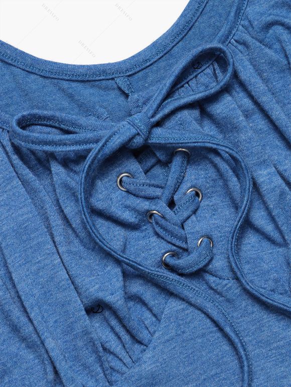 Mini Robe Fleur Imprimée en Couleur Contrastée sans Manches à Volants - Bleu profond XL | US 12