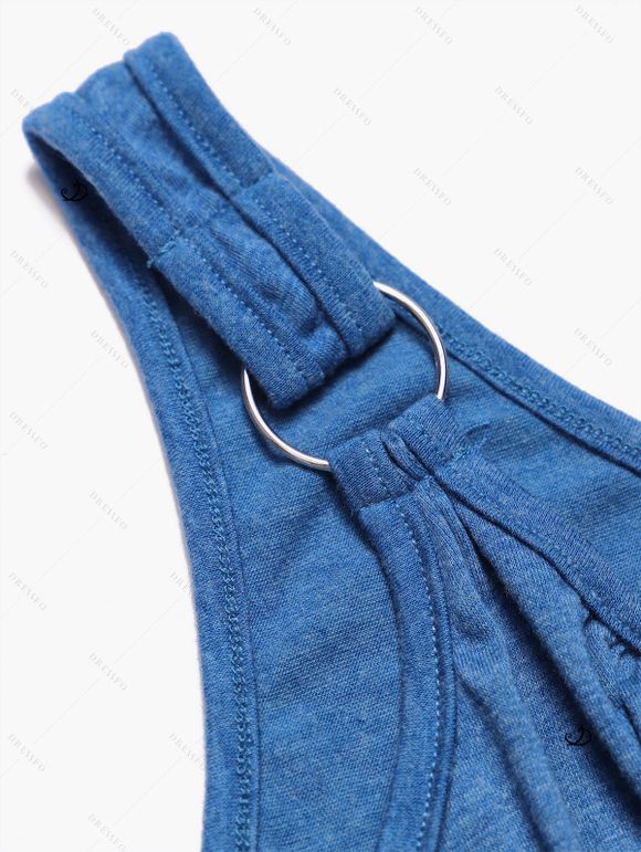 Mini Robe Fleur Imprimée en Couleur Contrastée sans Manches à Volants - Bleu profond XL | US 12