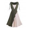 Robe 2 en 1 décontractée à taille haute et sans manches, avec ceinture à anneaux et épaules cintrées et colorblock - Vert profond M | US 6
