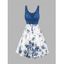Mini Robe Fleur Imprimée en Couleur Contrastée sans Manches à Volants - Bleu profond M | US 6