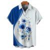 Wedding Couple Outfit Flower Colorblock Pattern Spaghetti Strap V Neck A Line Mini Tank Dress and Button Up Shirt Vacation Matching Outfit - Bleu S | US 4