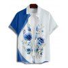 Wedding Couple Outfit Flower Colorblock Pattern Spaghetti Strap V Neck A Line Mini Tank Dress and Button Up Shirt Vacation Matching Outfit - Bleu S | US 4